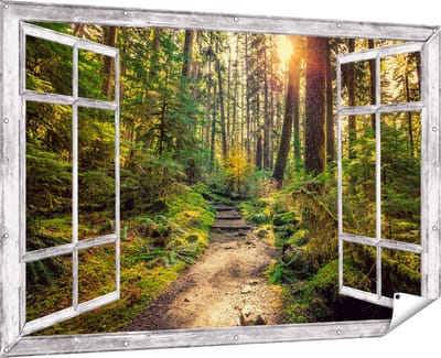 Gards Tuinposter Doorkijk Voetpad in het Bos - 180x120 cm - Tuindoek - Tuindecoratie - Wanddecoratie buiten - Tuinschilderij