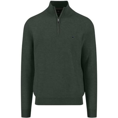Fynch-Hatton Trui Troyer Zip Fine Allover Texture Dark Ivy / male