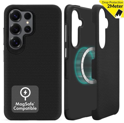 My Style Hoesje geschikt voor Samsung Galaxy S25 Ultra MagSafe Telefoonhoesje Hardcase | My Style Magsafe Tough Backcover Shockproof | Geschikt voor MagSafe | Geschikt voor Draadloos Opladen met Magnetische Ring | Geschikt voor MagSafe Case - Zwart