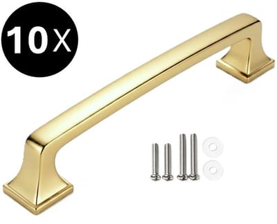 10 X MSQDESIGN Handgrepen Goud - Handgreep Goud 128 mm - Handgrepen kast - Meubelgrepen - Keukengreep Goud - Kastgrepen - Handgrepen keukenkastjes - Meubelgreep - Handgrepen voor deurtjes - handgreep keuken - ladegreep - inclusief schroeven