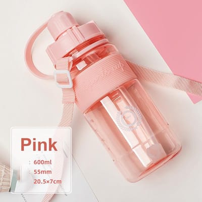 Tasse d'espace extérieur de grande capacité 600/1000/1500ml/2000, avec paille, tasse d'eau en plastique pour étudiant, tasse de sport de plein air Portable, bouteille d'eau goutte 600ml rose