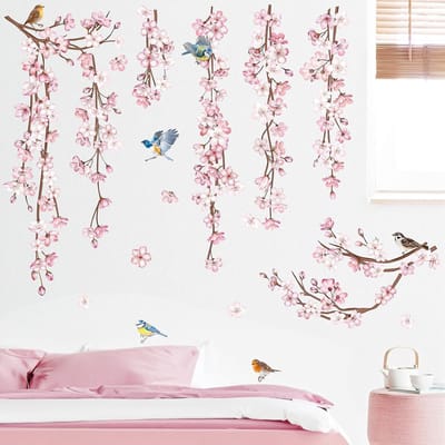 Kersenbloesem Bloem Wijnstok Muurstickers Hangende Bloemen Boomtak Vogelwereld Muurtattoo Meisje Kamer Slaapkamer Woonkamer TV Achtergrond Wanddecoratie