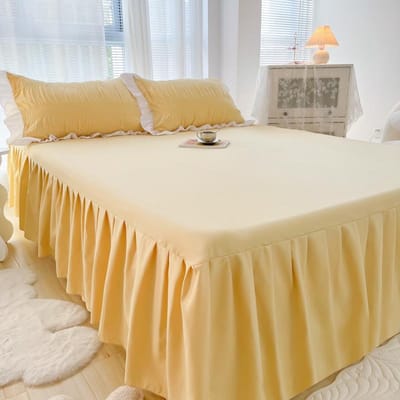 1 stuk effen kleur bedrok met kant rondom, vierseizoenen bedsprei met ruches Queen/King roupa de cama(Zonder kussensloop) 150x200x45cm 1pc