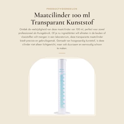 Dailygoods- Maatcilinder 100 ml - Kunststof - Transparant - Meetinstrument - Laboratorium - Precisie. - Meetcilinder