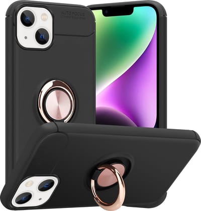 Cadorabo Hoesje geschikt voor Apple iPhone 14 in ZWART - ROSE GOUD - Beschermhoes met focusring van TPU Case Cover siliconen