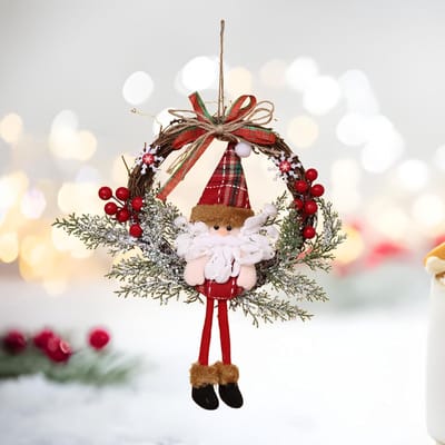 Omgoods - 35 cm Kerstkrans met Santa Claus voor Binnen en Buiten