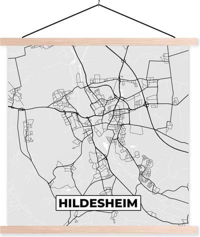 Posterhanger incl. Poster 40x40 cm - Schoolplaat - Hildesheim - Kaart - Stadskaart - Duitsland - Plattegrond - Textielposter - Blanke latten - Stadskaart