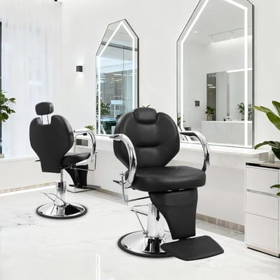Zwart Zilveren Hydraulische Kapsalonstoel 360° Draaibaar, Verstelbare Schuine Stoel Met Hoofdsteun PU-Leder Voor Kapper Tattoo Schoonheidssalon