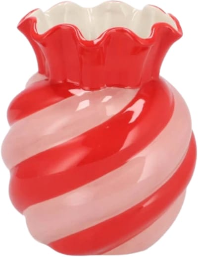 DK Design Bloemenvaas Sweety - boeket vaas - keramiek - roze/rood- 13 x 16 cm - snoepjes vaas