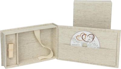 USB/DVD opslagbox voor bruiloften - foto box 13x18cm - linnen stof (natuurlijk)