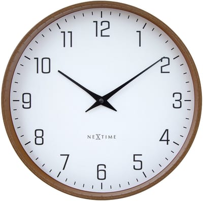 Wandklok 30cm-Stil-Donker houtpatroon/Wit-Plastic-NeXtime 'Lyra'
