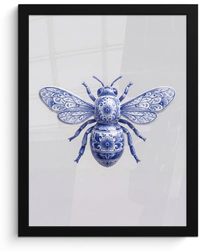 Poster in lijst - Fotolijst 30x40 cm - Posters - Bij - Modern - Delfts - Blauw - Posterlijst zwart - Decoratie - Wanddecoratie woonkamer - Muurdecoratie slaapkamer