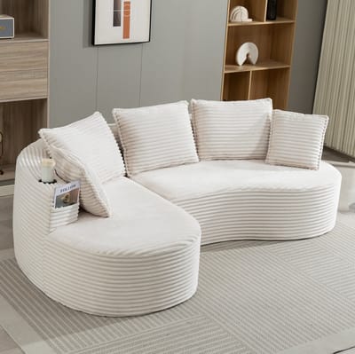 MIVRAY Hoekbank 250 x 152 x 82 cm - Met Bekerhouders En Zijvakken - Voor Woonkamer En Lounge - Cord Beige