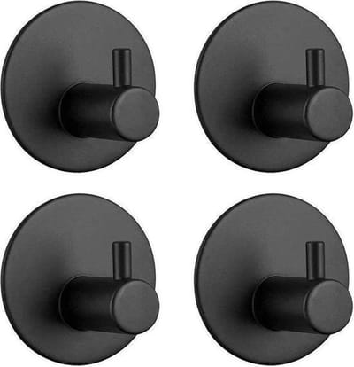 Handdoekhaak Set Zonder Boren RVS Zwart Rond Zelfklevend Badjas Theedoek Hanger Keuken Badkamer Handdoek Haakjes 4 stuks