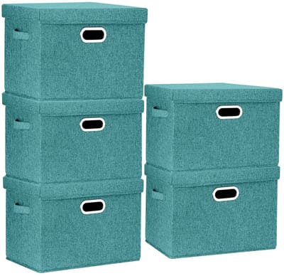 JHUBERS- Opbergdoos met Deksel - Opvouwbaar - Afwasbaar - Set van 5 - 44x30x29 cm - Hoogwaardige Polyester Stof - Opbergmand