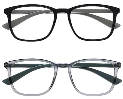 Klassieke Grote Rechthoekige Leesbrillen 2-pack - Mat Zwart en Grijs - Uniseks voor Heren en Dames - Veerscharnieren - +2.50