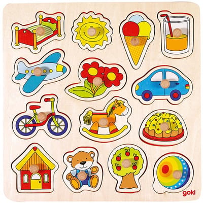 GOKI Steekpuzzel - Schommelpaard - 14 Delen - 27,5X27,5X2,6Cm - Hout - 1 Jaar