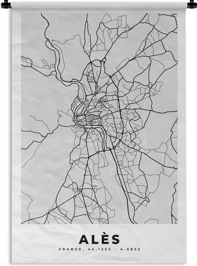 Wandkleed - Wanddoek - Kaart – Stadskaart – Alès - Plattegrond – Frankrijk - 120x180 cm - Wandtapijt