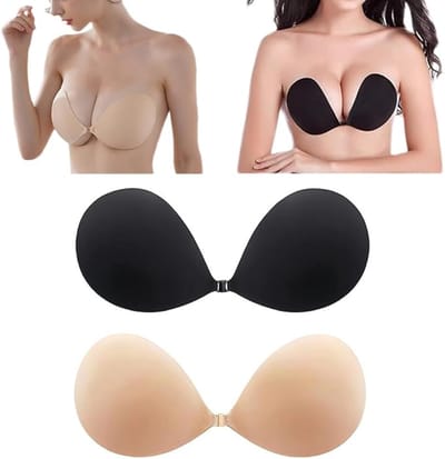 Push-up beha, onzichtbare beha, 2 stuks, herbruikbare rugloze beha, strapless zelfklevende plakbeha geschikt voor vrouwen, plakbeha geschikt voor avondjurk, feest, bruiloft, strand, alle rugvrije kleding huid，B