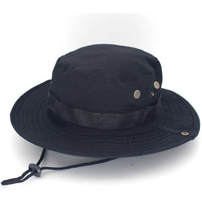 Chapeau de pêcheur tactique camouflage d'été pour homme Chapeau Boonie Protection UV extérieure Large bord Panama Safari Chasse Pêche Soleil Ca L(58-60cm) black