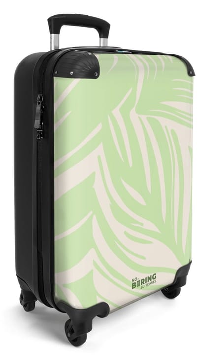 NoBoringSuitcases.com® - Handbagage koffer lichtgewicht - Reiskoffer trolley - Bladeren in groen en beige - Reis rolkoffer met wieltjes - Cabin koffertje klein - Carryon valies - Harde bagagekoffer - Past binnen 55x40x20 en 55x35x25