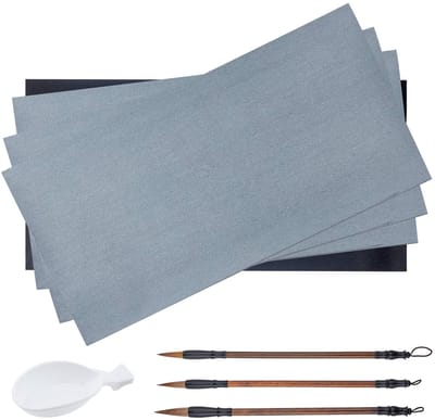 Dailygoods- Waterschrijfpapierset 4 Stuks - Kalligrafie-Penselen 3 Stuks - Inkthouder - Magische Doeken - Voor Beginners - Geen Inktspatten - Kalligrafieset