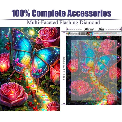 Diamant schilderij volledige ronde boor diamant mooie roos ronde maan blauwe vlinder diamant schilderij handgemaakte diy diamant mozaïek schilderij woondecoratie Without a frame