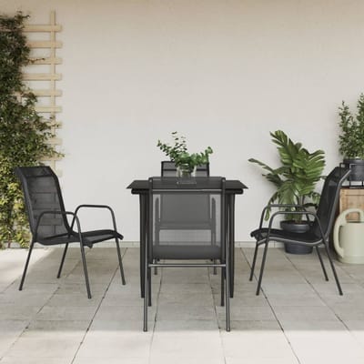 vidaXL - 5-delige - Tuinset - textileen - en - staal - zwart