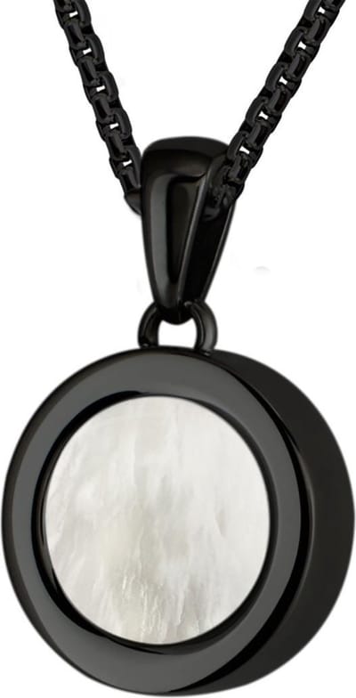 Quiges 12mm Mini Munt Hanger Zwart RVS Glans met Schelp Beige Munt en Box Ketting Ankerketting 42-46cm