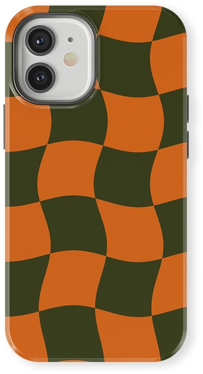 Checkered Warp Hoesje geschikt voor iPhone 12 Mini | Geschikt Voor Mag | Uniek Design Hoesje | Beschermhoes geschikt voor iPhone 12 Mini Pumpkin Pulse