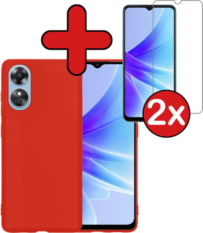 Hoesje - Met 2x Screenprotector - Geschikt voor OPPO A17 - Sterk & Shockproof - Telefoon Hoes - Back Cover - Siliconen Case - Telefoonhoes - Rood