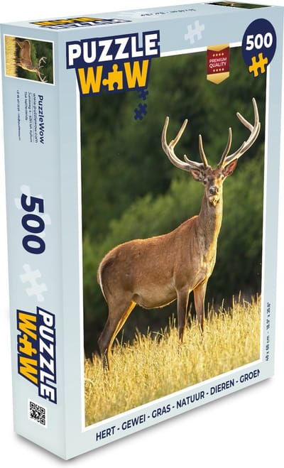 Puzzel Hert - Gewei - Gras - Natuur - Dieren - Groen - Legpuzzel - Puzzel 500 stukjes