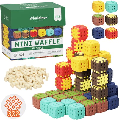 Marioinex Mini Waffle Green Blocks Bouwblokkenset, zachte blokken voor kinderen, veilig – 302 stuks