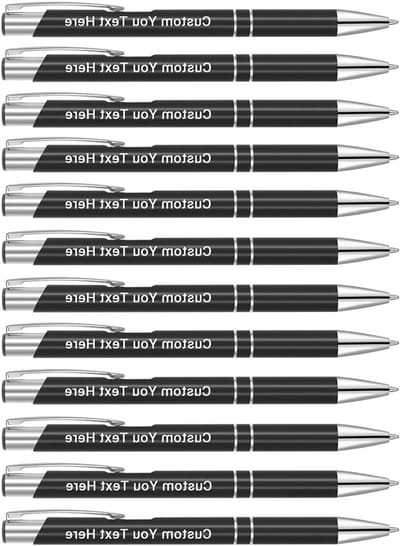Gepersonaliseerde Balpennen - Bedrijfs Pennen - Tekst Graveren - Intrekbaar Design - 12 Stuks - Zwart