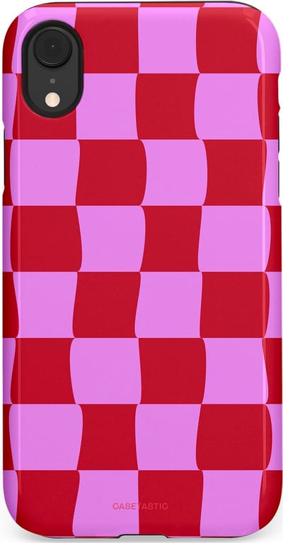 Casetastic hoesje geschikt voor Apple iPhone XR - Dubbellaagse bescherming - Dansend Ruitje - Fashion Case - Rood Lavendel Roze