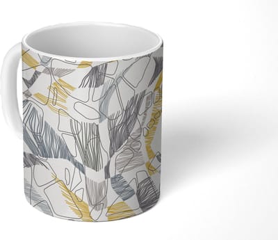 Mok - Koffiemok - Line Art - Jungle - Patronen - Goud - Mokken - 350 ML - Beker - Koffiemokken - Theemok