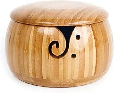Handgemaakte bamboe breibak voor wol, breiaccessoires en opberging, met afneembaar deksel en stijlvolle decoratie voor thuis, 15.5 x