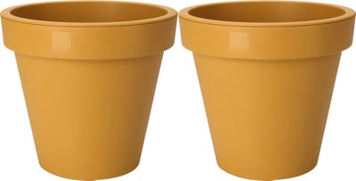 Pro Garden Plantenpot/bloempot Botanic - 2x - Tuin buiten - kunststof - okergeel - Dia 30 cm - rond