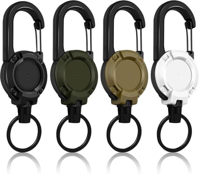 Uitschuifbare Sleutelhanger - Intrekbare sleutelhanger - karabijnhaak - Sleutelkarabijnhaak - Stalen Kabel Met Veer/ABS Behuizing - 4 Stuks - 4 kleuren