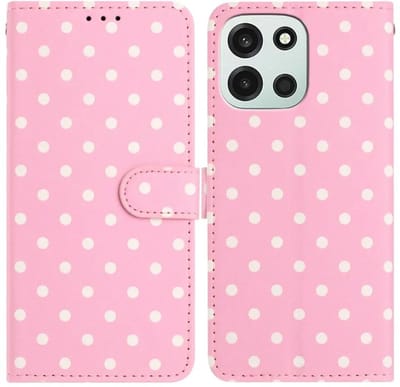Hoesje Geschikt voor OnePlus Nord 6 | Polka Dot Wallet Book Case | Portemonnee Hoesje | 3 Pasjes | Magneetsluiting | Stand Functie | Roze