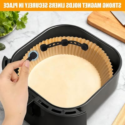 Bakken met Magnetisch Bakpapier voor Airfryer, Silicone Klemmen en Fixatie voor Koken en Bakken (Zwart, Vierkant)