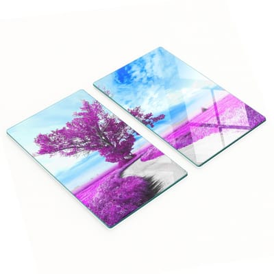 Glazen serveerplanken voor in de keuken met boom- en padmotief, 2x30x52 cm