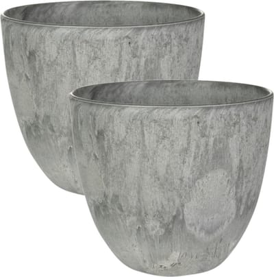Ter Steege Bloempot - 3x stuks - grijs - natuursteen look - D17 x H15 cm - voor binnen/buiten