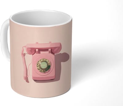 Mok - Koffiemok - Draaischijftelefoon - Retro - Roze - Mokken - 350 ML - Beker - Koffiemokken - Theemok