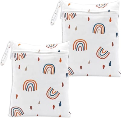 Set van 2 Herbruikbare Wetbags voor Luiers, Wasbare Zak voor Babyspullen, Ideaal voor Reizen, Strand en Sportactiviteiten, Kleur: Regenboog