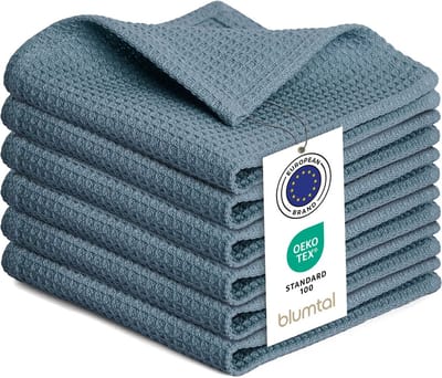 Blumtal® Wafeldoeken 30x30 cm - Set van 6 - Theedoeken katoen 100% - Keukendoeken wasbaar op 60 °C - Keukendroogdoeken - Vaatdoeken - Lichtblauw