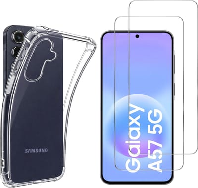 Hoesje geschikt voor Samsung Galaxy A57 5G backcover Shockproof siliconen Transparant en 2 stuks Screenprotector Gehard Glas