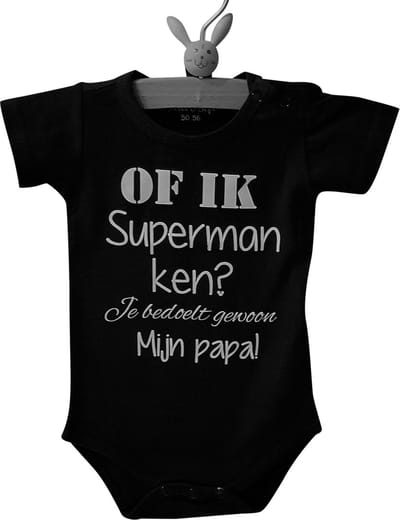 romper baby met tekst superman papa kort zwart maat 56 eerste vaderdag