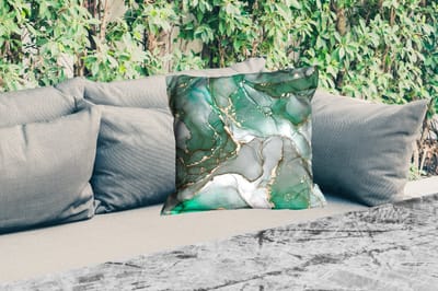 Buitenkussen Weerbestendig - Goud - Marmer - Groen - Luxe - Marmerlook - Grijs - 50x50 cm