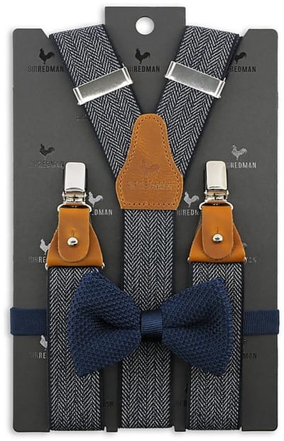 Sir Redman - Bretels met strik - bretels combi pack Visgraat motief blauw - blauw / wit